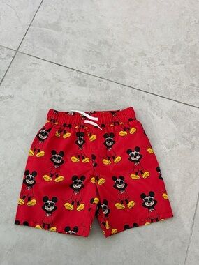 Disney Red Mickey Mouse Print Swim Shorts with White Drawstring
